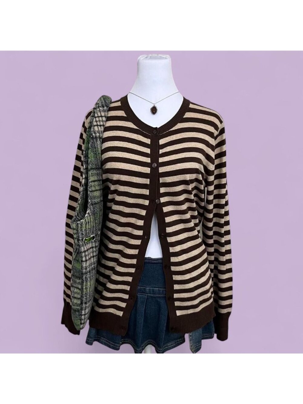 brown striped boho elevated basic cardigan